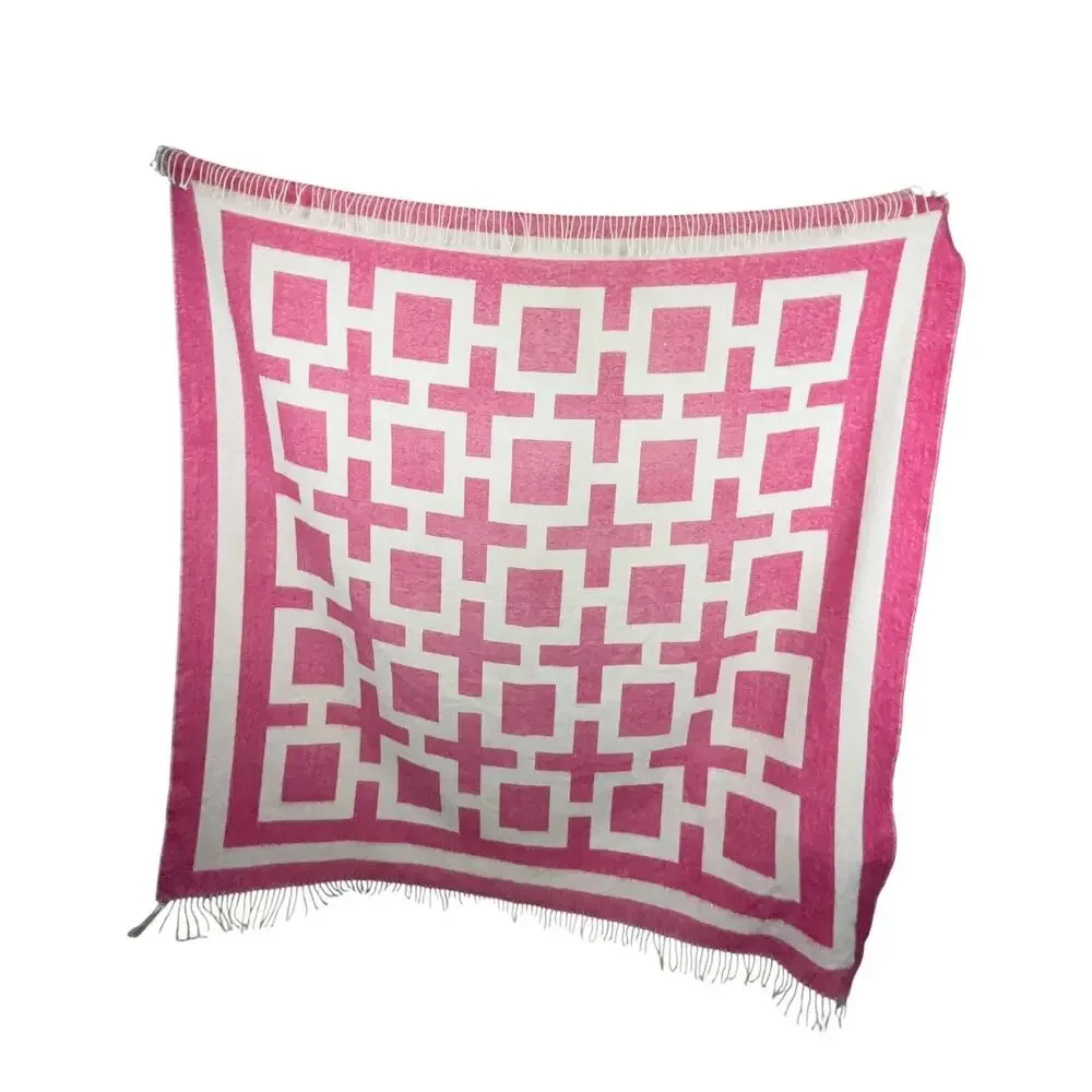Jonathan Adler Barbie Pink Patterned Nixon Tassel Trim Alpaca Woven Soft Blanket
